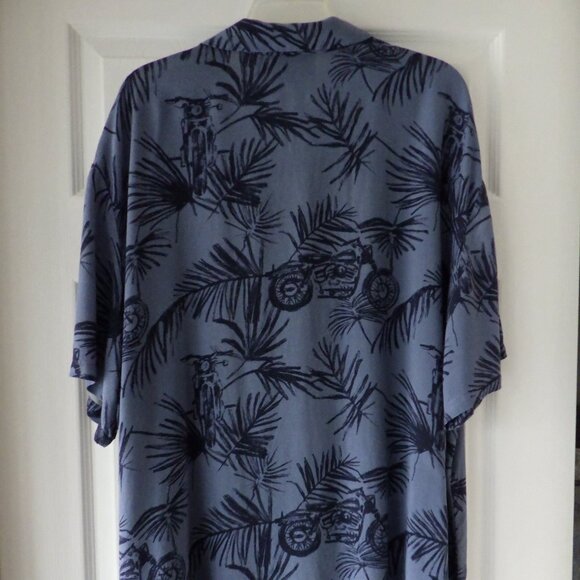 Harley Davidson Mens Short Sleeve Shirt Blue 2XLarge Tropical Motorcycle Print - Picture 3 of 11
